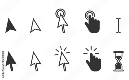 Vector black mouse cursor icons set isolated on white background. Vector illustration. Eps 10
