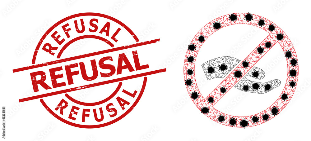Mesh forbid asking hand polygonal icon vector illustration, with black infection elements. Abstraction is created from forbid asking hand flat icon, with virus elements and triangle mesh. Mesh forbid asking hand polygonal icon vector illustration, with black infection elements. Abstraction is created from forbid asking hand flat icon, with virus elements and triangle mesh.