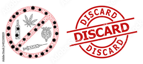 Mesh forbid addiction drugs polygonal icon vector illustration, with black Covid nodes. Carcass model is based on forbid addiction drugs flat icon, with covid nodes and polygonal net.