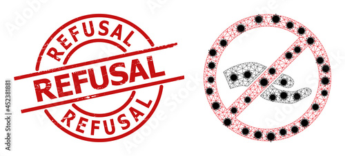 Mesh forbid asking hand polygonal icon vector illustration, with black infection elements. Abstraction is created from forbid asking hand flat icon, with virus elements and triangle mesh.