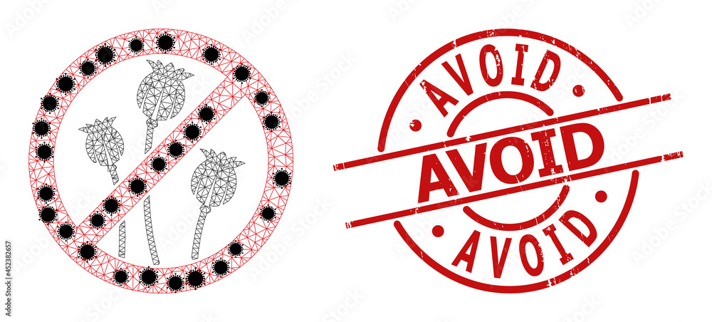 Mesh stop poppy plants polygonal icon vector illustration, with black infection centers. Carcass model is created from stop poppy plants flat icon, with infectious centers and polygonal mesh. Mesh stop poppy plants polygonal icon vector illustration, with black infection centers. Carcass model is created from stop poppy plants flat icon, with infectious centers and polygonal mesh.