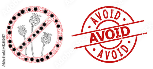 Mesh stop poppy plants polygonal icon vector illustration, with black infection centers. Carcass model is created from stop poppy plants flat icon, with infectious centers and polygonal mesh.