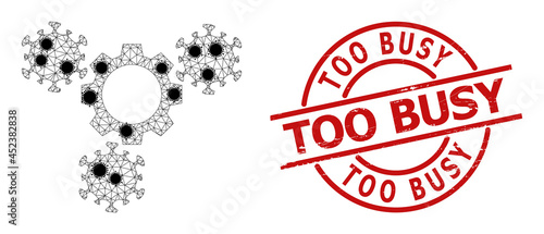 Mesh virus gears polygonal symbol vector illustration, with black Covid items. Carcass model is based on virus gears flat icon, with infection items and polygonal net.