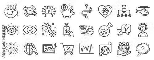 Set of Business icons  such as Stock analysis  Work  Consultant icons. Pets care  Chemistry lab  360 degrees signs. Restructuring  Fireworks  Romantic dinner. Best buyers  Biometric eye. Vector