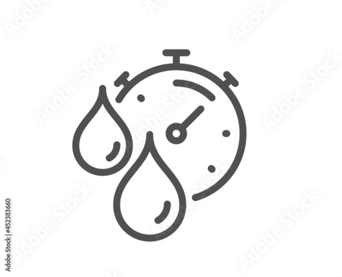 Paint drying time line icon. Timer with dye drops sign. Dry time symbol. Quality design element. Linear style timer icon. Editable stroke. Vector