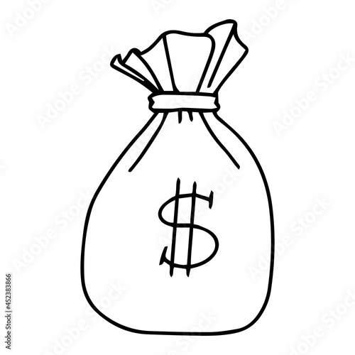 doodle Money bag sack icon. Outline money bag vector for web design. hand drawn with dollar sign. finance and business illustration