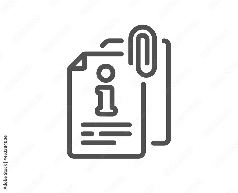 Attached info line icon. Information guide sign. Attachment file symbol. Quality design element. Linear style attached info icon. Editable stroke. Vector Attached info line icon. Information guide sign. Attachment file symbol. Quality design element. Linear style attached info icon. Editable stroke. Vector
