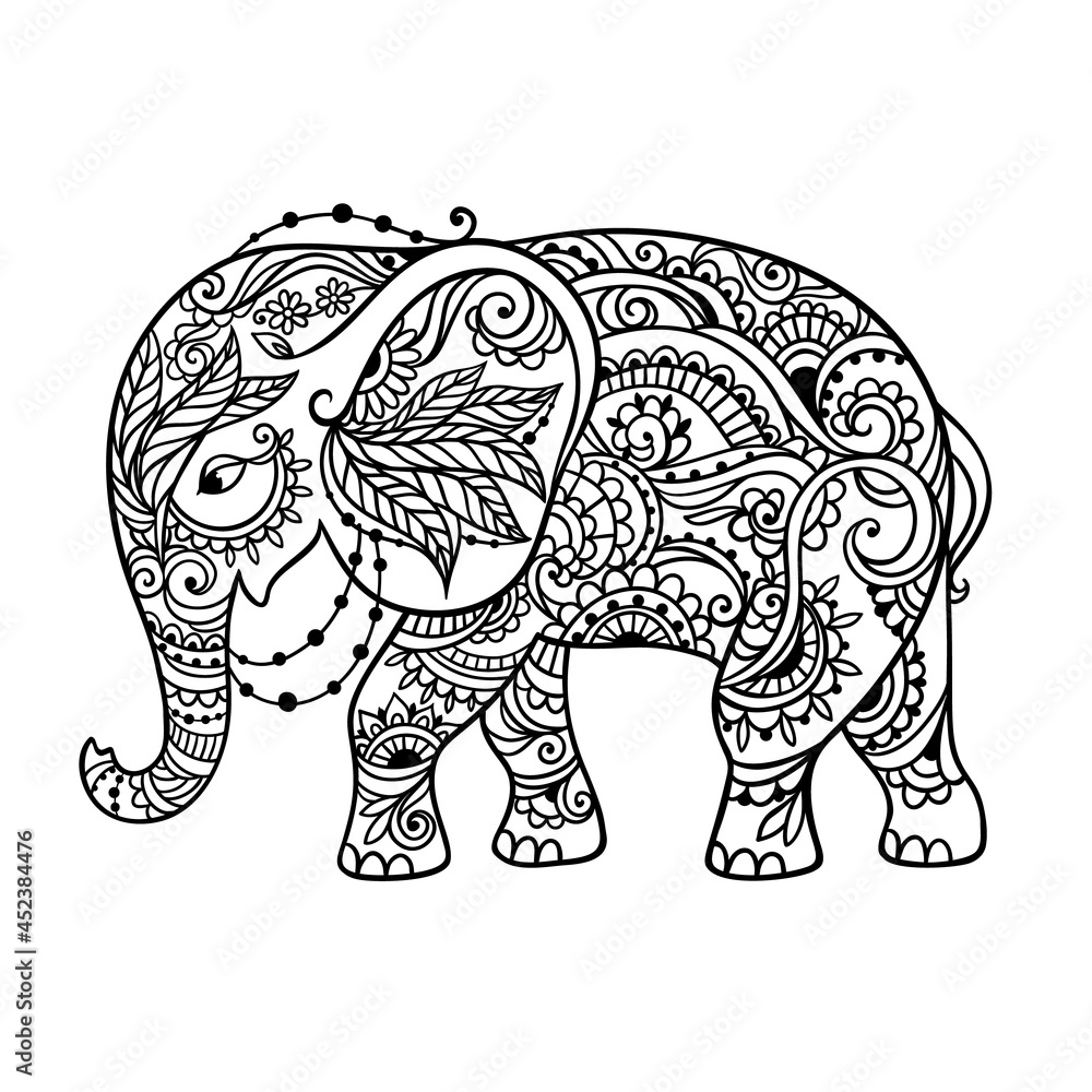 Fototapeta premium Elephant ornate art. Vector illustration animal.