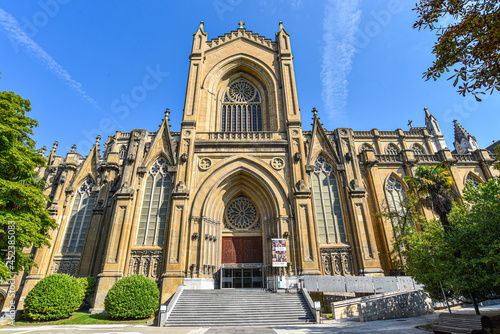 Vitoria-Gasteiz, Spain - 21 Aug, 2021: Exterior Views of the Cathedral of Santa Maria (or New Cathedral) in Vitoria-Gasteiz, Basque Country, Spain