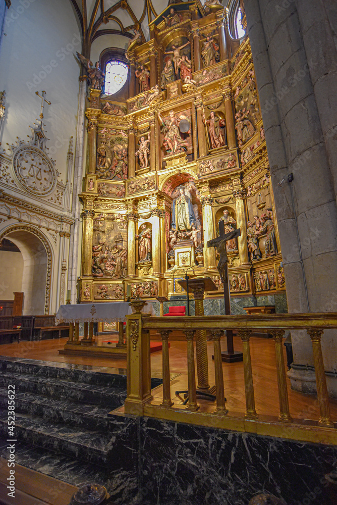 Vitoria-Gasteiz, Spain - 21 Aug, 2021: Altar in the Church of San Vicente in Vitoria-Gasteiz, Basque Country, Spain