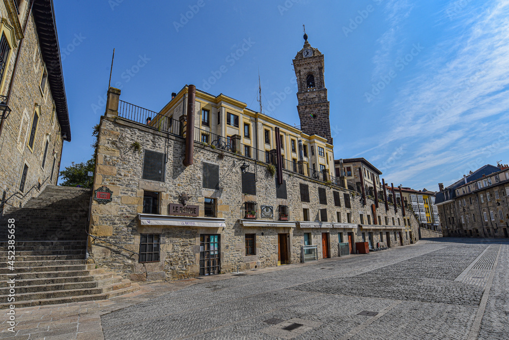 Vitoria-Gasteiz, Spain - 21 Aug 2021: Plaza del Machete in old town Vitoria. Basque Country, Spain