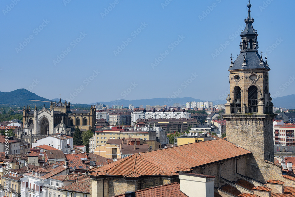 Vitoria Gasteiz, Spain - 21 Aug, 2021: Views over the city of Vitoria from the tower of San Vicente Church