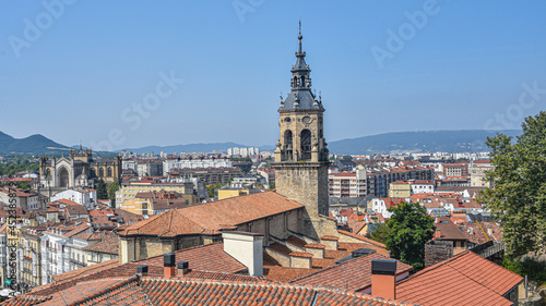 Vitoria Gasteiz, Spain - 21 Aug, 2021: Views over the city of Vitoria from the tower of San Vicente Church