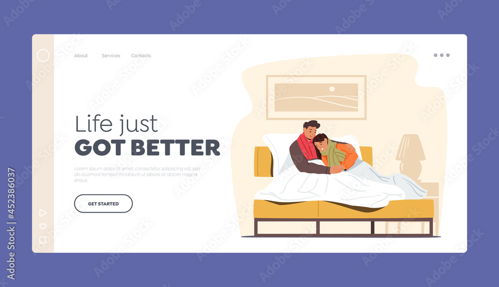 Cold Temperature at Home Landing Page Template. Young Couple Freezing Male and Female Character Wrapped in Warm Plaid Cold Temperature at Home Landing Page Template. Young Couple Freezing Male and Female Character Wrapped in Warm Plaid