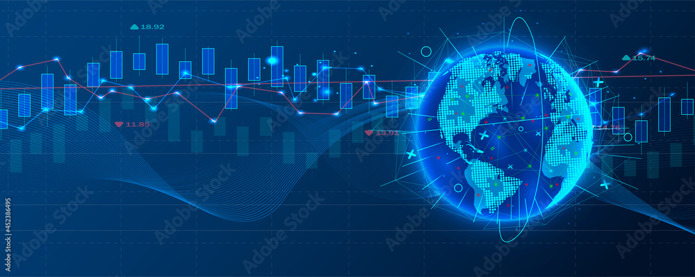 Fototapeta premium Futuristic concept of global economics suitable for world financial technology Economic trends. Financial investment or Economic trends business idea. Abstract finance background. Vector illustration