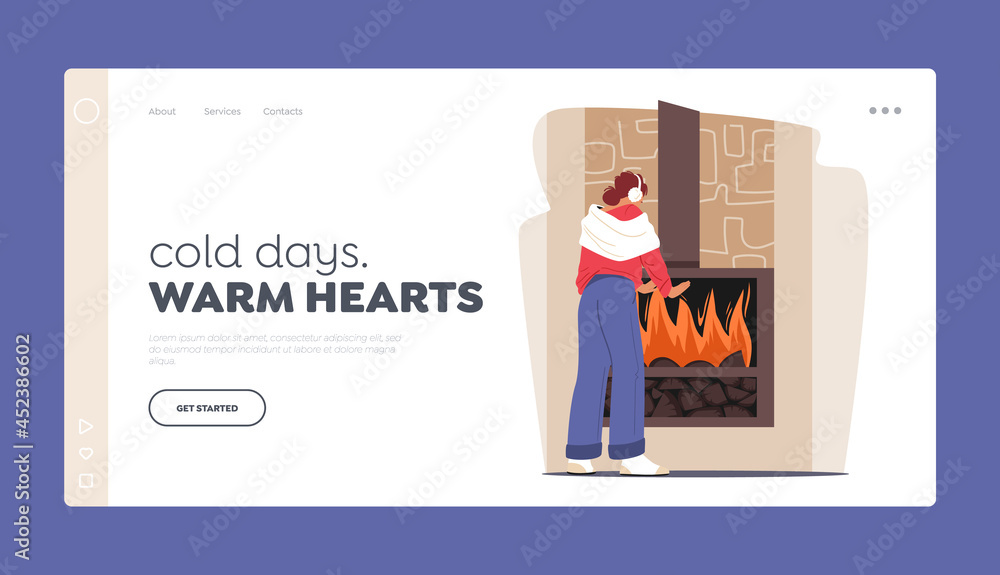 Cold Winter or Autumn Weather Freeze Landing Page Template. Cold Low Degrees Temperature at Home. Character Warm Hands Cold Winter or Autumn Weather Freeze Landing Page Template. Cold Low Degrees Temperature at Home. Character Warm Hands