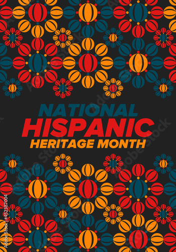 National Hispanic Heritage Month in September and October. Hispanic and Latino Americans culture. Celebrate annual in United States. Poster, card, banner and background. Vector illustration