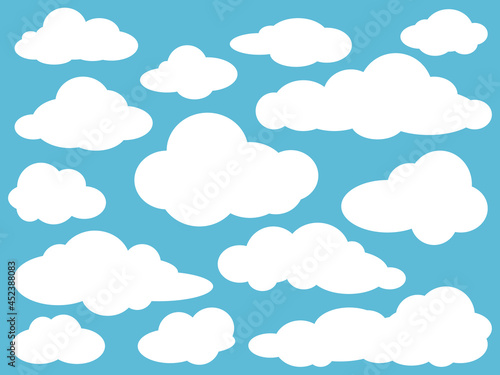 White clouds collection on blue background. Banner Icons Set. Vector illustration. Design elements in flat style