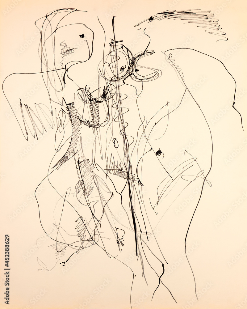 Abstract figurative drawing with strong lines and curves on a white background. Abstract illustration. Abstract figurative drawing with strong lines and curves on a white background. Abstract illustration.