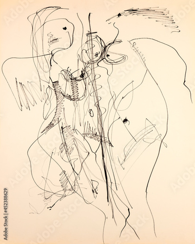 Canvas Print Abstract figurative drawing with strong lines and curves on a white background