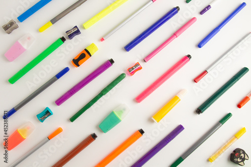 colored crayons on a white background