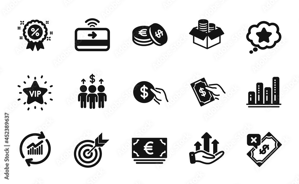 Vector set of Meeting, Graph chart and Money box icons simple set ...