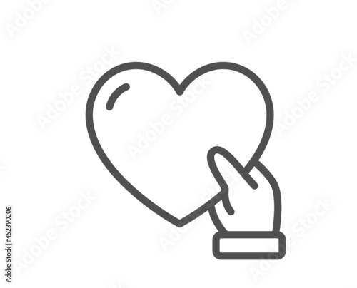 Volunteer care line icon. Helping hand sign. Donation symbol. Quality design element. Linear style volunteer icon. Editable stroke. Vector