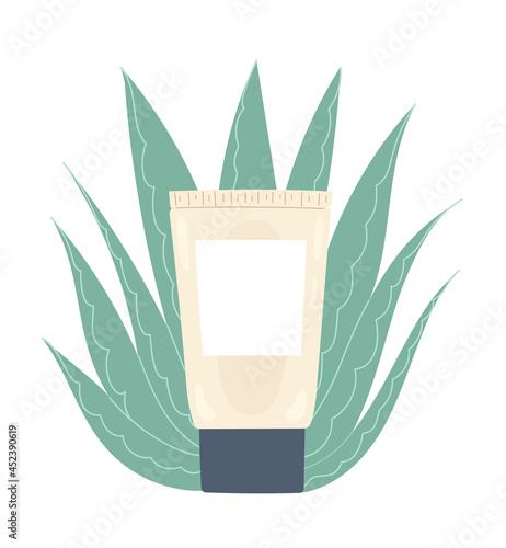 Tube with nourishing aloe vera cream. Moisturizing facial skin care product