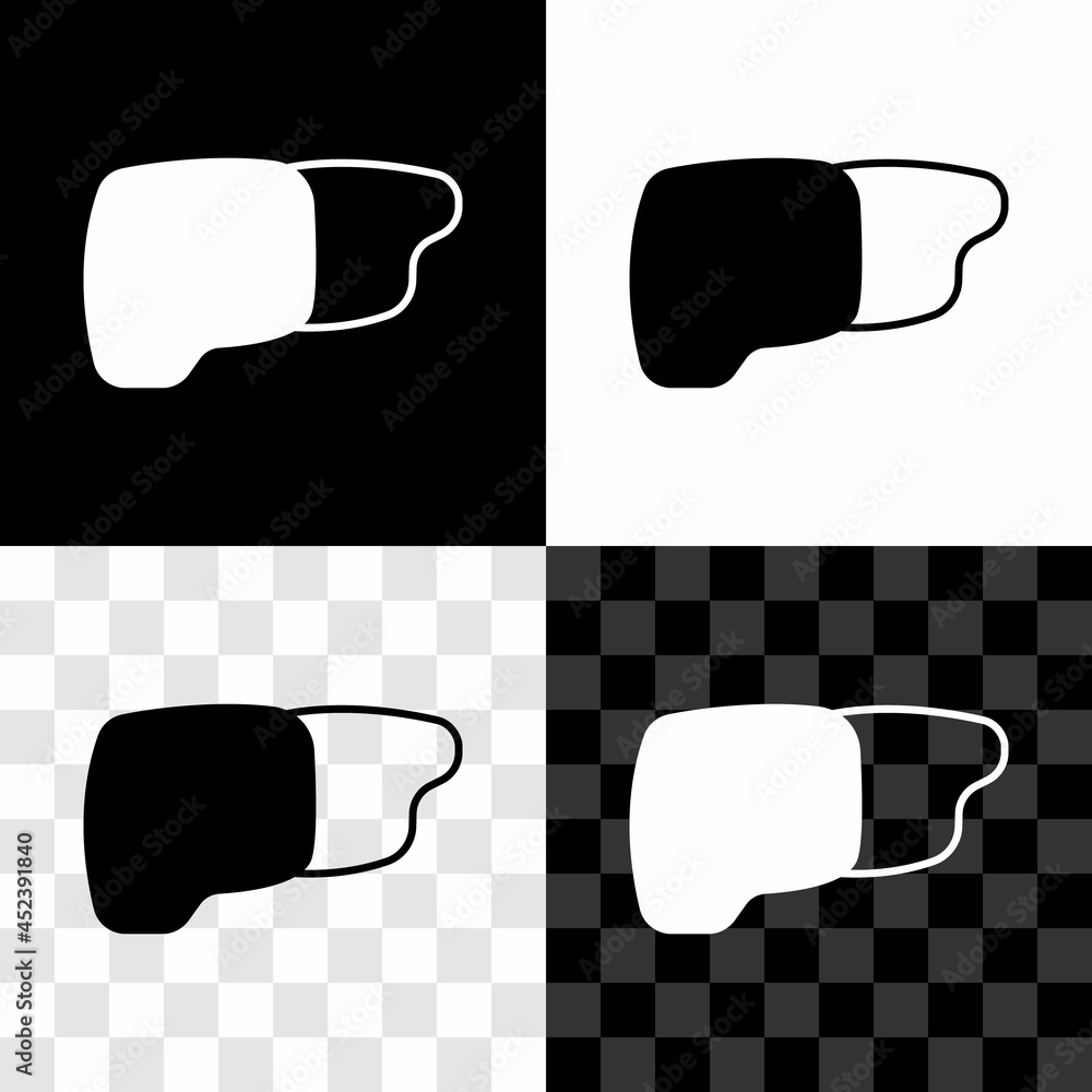 Set Human organ liver icon isolated on black and white, transparent ...