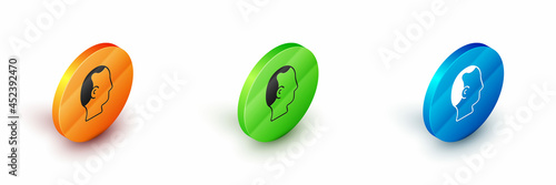 Isometric Baldness icon isolated on white background. Alopecia. Circle button. Vector