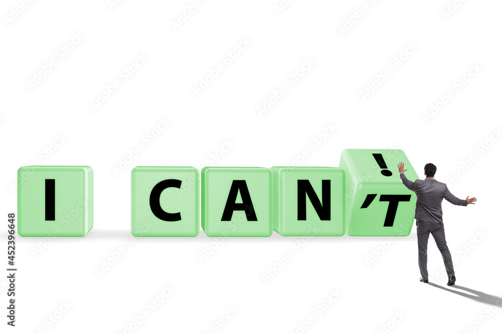 Determination concept with rotating cubes and businessman Determination concept with rotating cubes and businessman