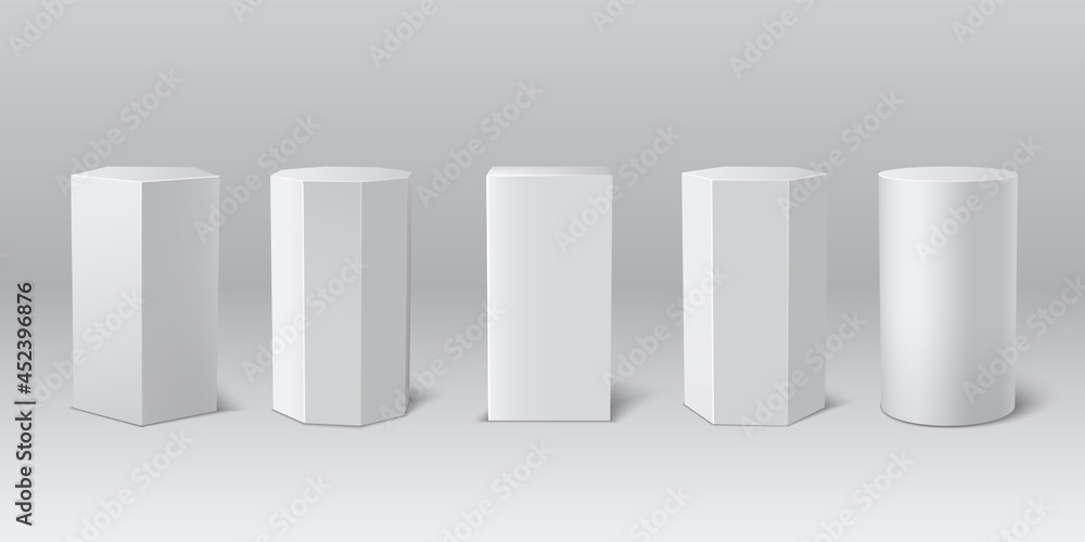 Classic realistic white 3d podium museum set. Empty stage, pedestal for product presentation. Classic realistic white 3d podium museum set. Empty stage, pedestal for product presentation.