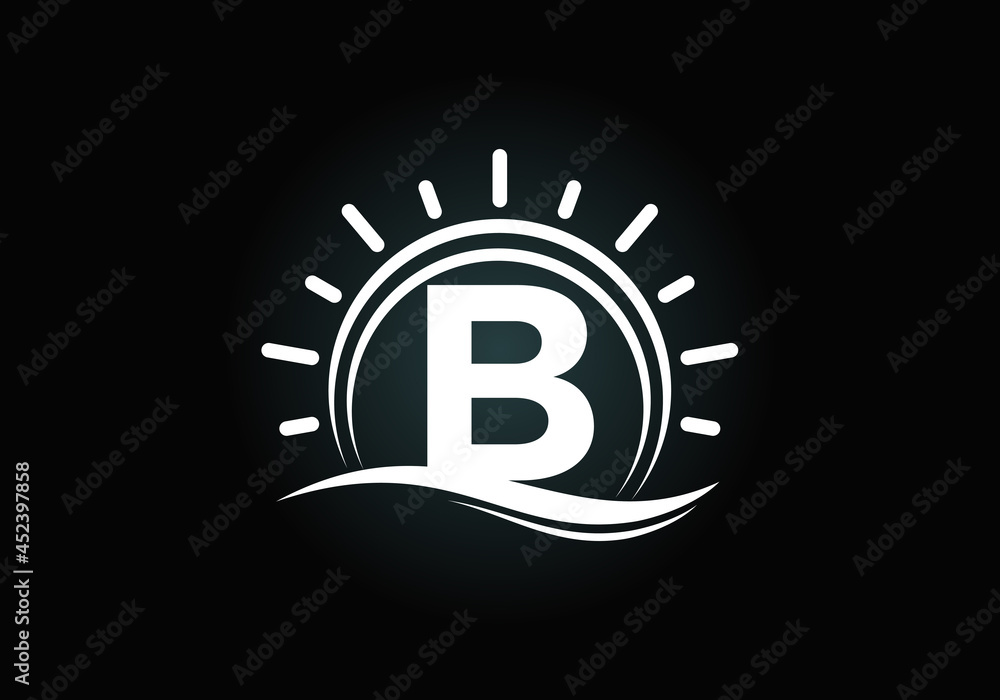 Initial B monogram alphabet with abstract sun and wave. Ocean sun logo design. Font emblem. Modern vector logo for business, and company identity Initial B monogram alphabet with abstract sun and wave. Ocean sun logo design. Font emblem. Modern vector logo for business, and company identity