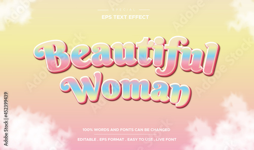 Editable text effects, colorful beautiful woman text style