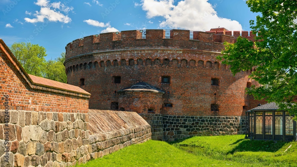 Kaliningrad, Russia - May 31, 2021: Fortification bastion tower Der Dohna turm. Now it's amber museum.