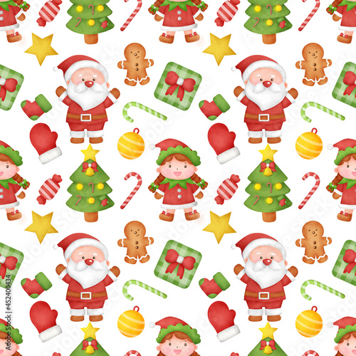 Watercolor happy christmas seamless patterns.