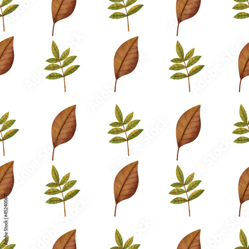 Watercolor Autumn leaves seamless patterns