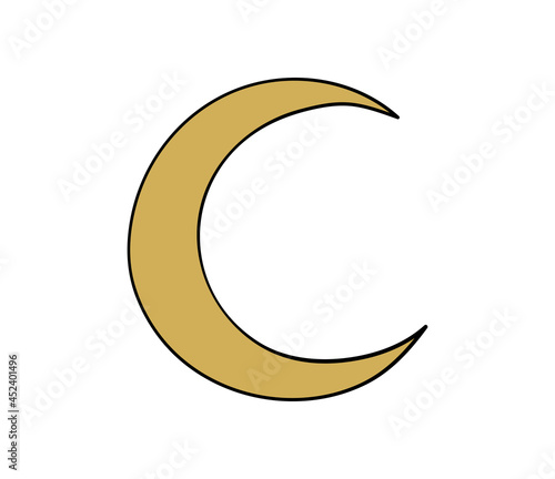 Golden crescent moon, flat heavenly boho icon for magic design, tarot. Vector illustration isolated on white background.