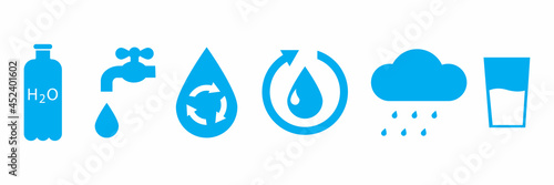 Water drop outline icon. Liquid drop symbol. Eco symbol. Recycle, Rain icon set. Vector illustration. Stock image.