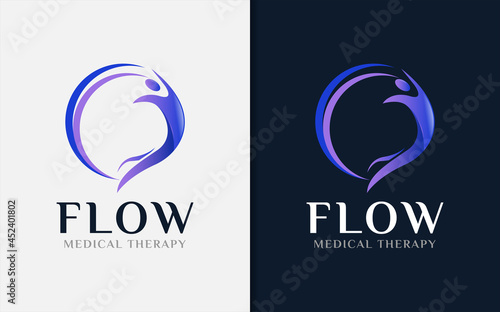 Abstract Flow Circle and Human Shape Combination Logo Design.