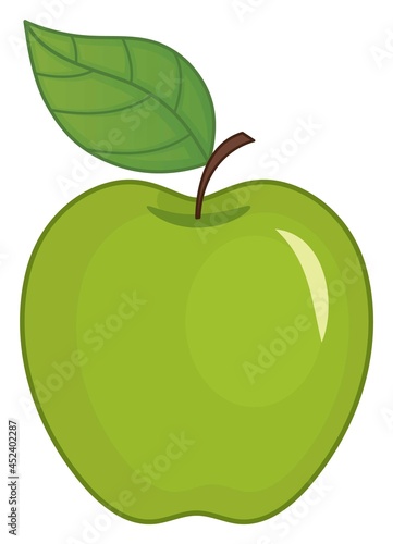 Green Ripe Apple with Leaf. Green Apple