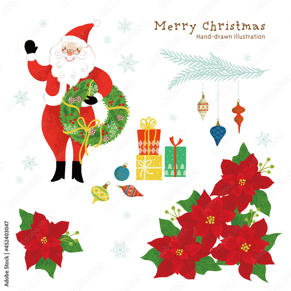 クリスマスモチーフ サンタとポインセチアのイラスト Stock Illustration Adobe Stock クリスマスモチーフ サンタとポインセチアのイラスト Stock Illustration Adobe Stock