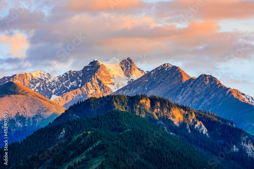 White glaciers in the Tianshan Mountains at sunset,Xinjiang,China. © ABCDstock