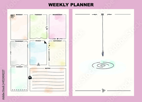 water colour weekly planner wicca style vector 