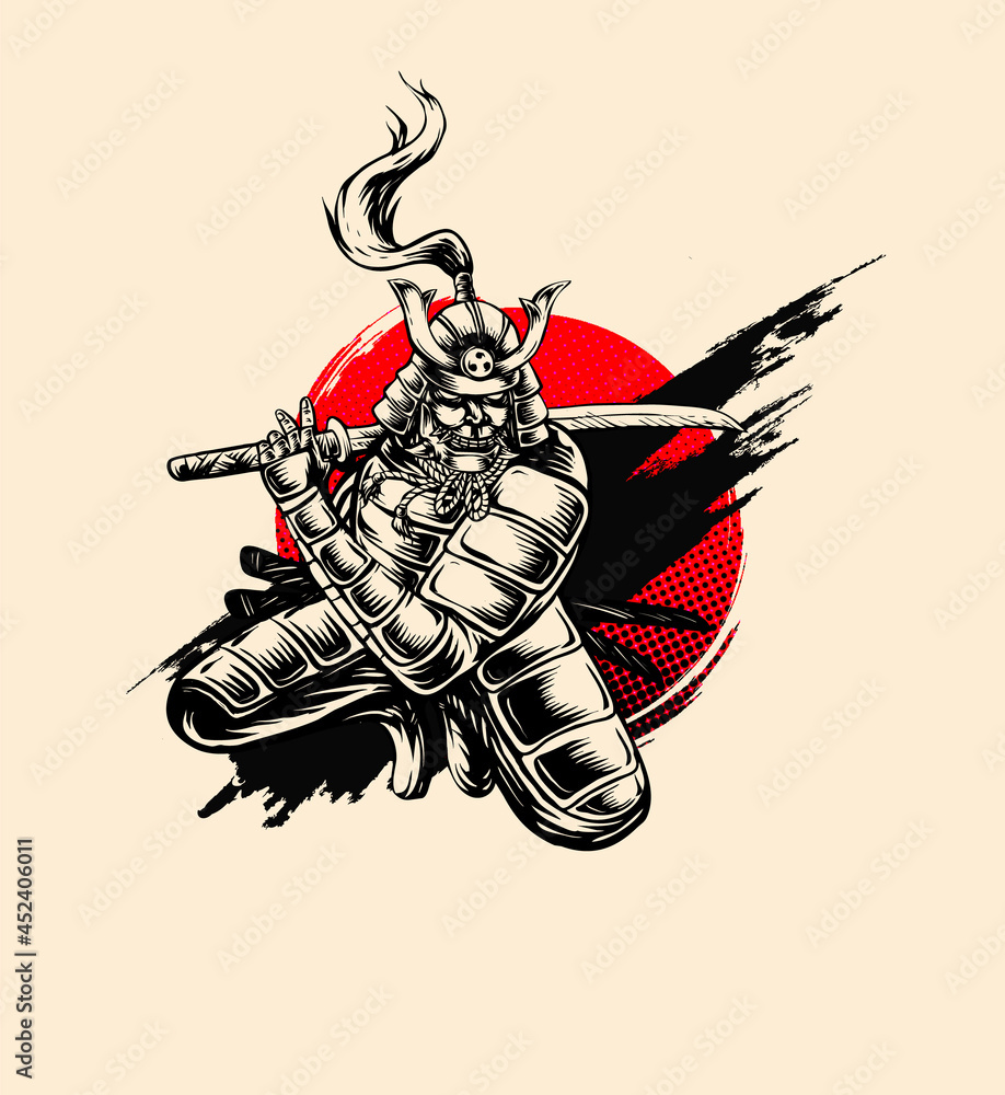 Premium Vector  Vector illustration of ronin samurai warrior with japanese  word means strength