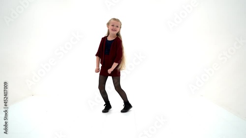 Cute happy blonde girl. On white background