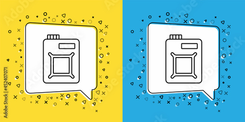 Set line Canister for motor machine oil icon isolated on yellow and blue background. Oil gallon. Oil change service and repair. Engine oil sign. Vector