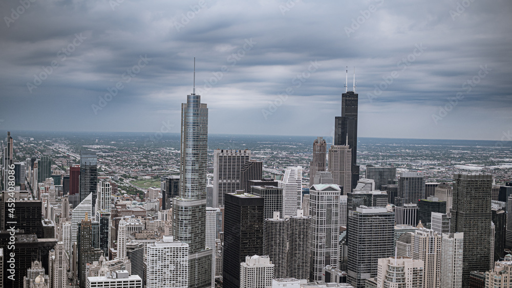 Naklejka premium High Rise buildings of Chicago - aerial view - travel photography