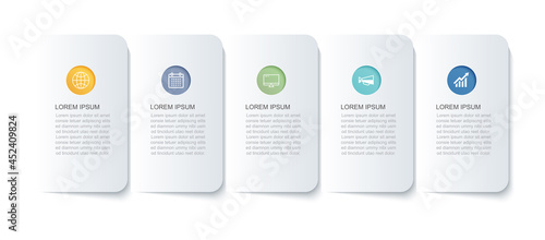 5 data infographics timeline tab paper index template. Vector illustration abstract background. Can be used for workflow layout, business step, banner, web design.