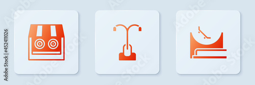 Set Street light, Shooting gallery and Skate park. White square button. Vector